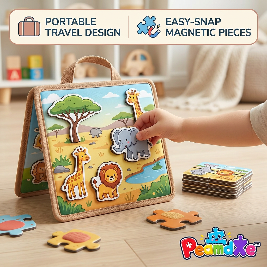PeamdXe™ Magnetic Travel Toys for Toddlers 1-3 | Touch and Feel Sensory Puzzle Board | Kids Road Trip & Airplane Essentials | Educational Animal Magnet Activity Set, Montessori Screen-Free Gift for Boys Girls 2 3 4 Years Old