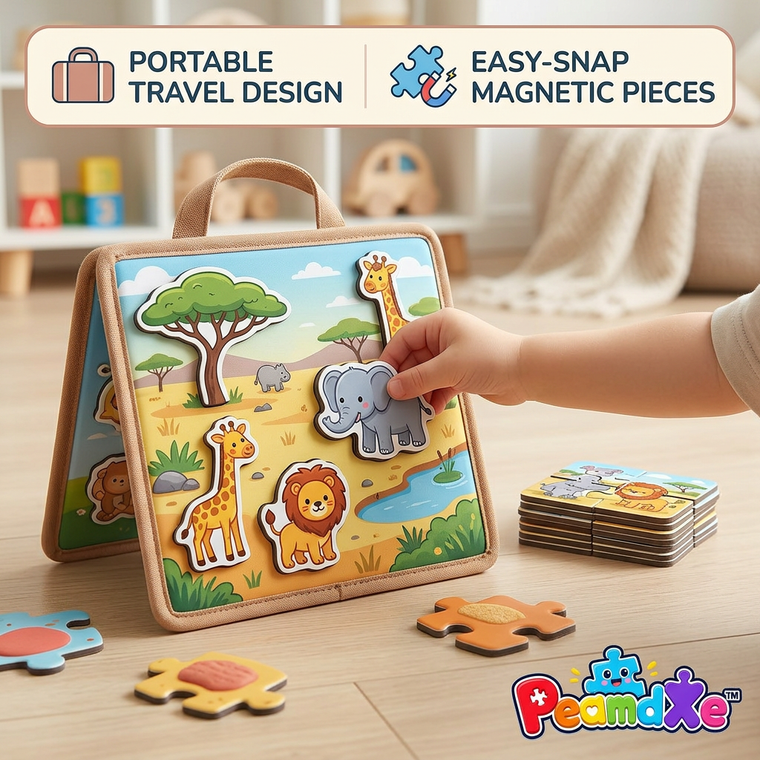 PeamdXe™ Magnetic Travel Toys for Toddlers 1-3 | Touch and Feel Sensory Puzzle Board | Kids Road Trip & Airplane Essentials | Educational Animal Magnet Activity Set, Montessori Screen-Free Gift for Boys Girls 2 3 4 Years Old