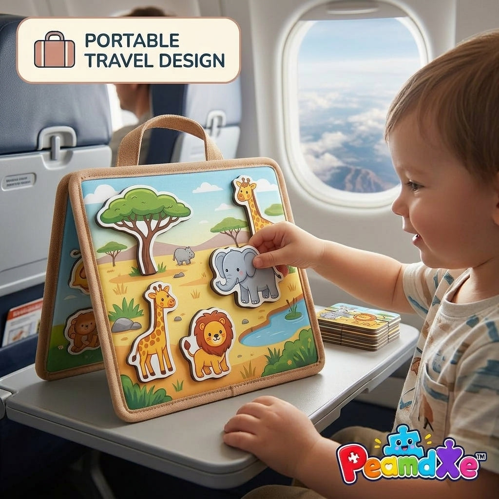 PeamdXe™ Magnetic Travel Toys for Toddlers 1-3 | Touch and Feel Sensory Puzzle Board | Kids Road Trip & Airplane Essentials | Educational Animal Magnet Activity Set, Montessori Screen-Free Gift for Boys Girls 2 3 4 Years Old
