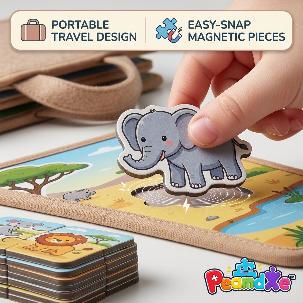 PeamdXe™ Magnetic Travel Toys for Toddlers 1-3 | Touch and Feel Sensory Puzzle Board | Kids Road Trip & Airplane Essentials | Educational Animal Magnet Activity Set, Montessori Screen-Free Gift for Boys Girls 2 3 4 Years Old