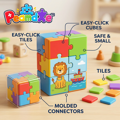PeamdXe™ 3D Puzzle Building Blocks for Toddlers - 2-in-1 Snap-On Jigsaw Puzzle & Easy-Click Cubes, STEM Educational Learning Toys, Fine Motor Skills & Color Matching Toddler Toys for Boys Girls Age 1-3 3-5