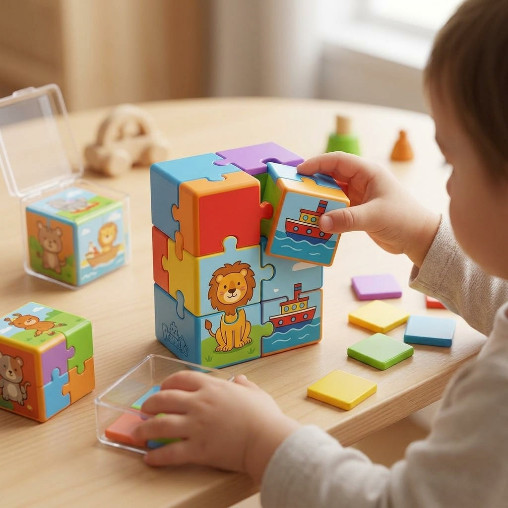 PeamdXe™ 3D Puzzle Building Blocks for Toddlers - 2-in-1 Snap-On Jigsaw Puzzle & Easy-Click Cubes, STEM Educational Learning Toys, Fine Motor Skills & Color Matching Toddler Toys for Boys Girls Age 1-3 3-5