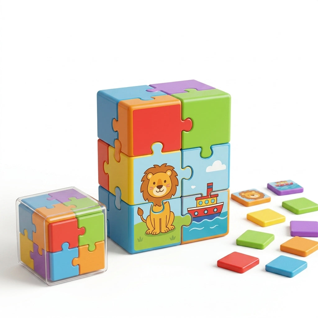 PeamdXe™ 3D Puzzle Building Blocks for Toddlers - 2-in-1 Snap-On Jigsaw Puzzle & Easy-Click Cubes, STEM Educational Learning Toys, Fine Motor Skills & Color Matching Toddler Toys for Boys Girls Age 1-3 3-5