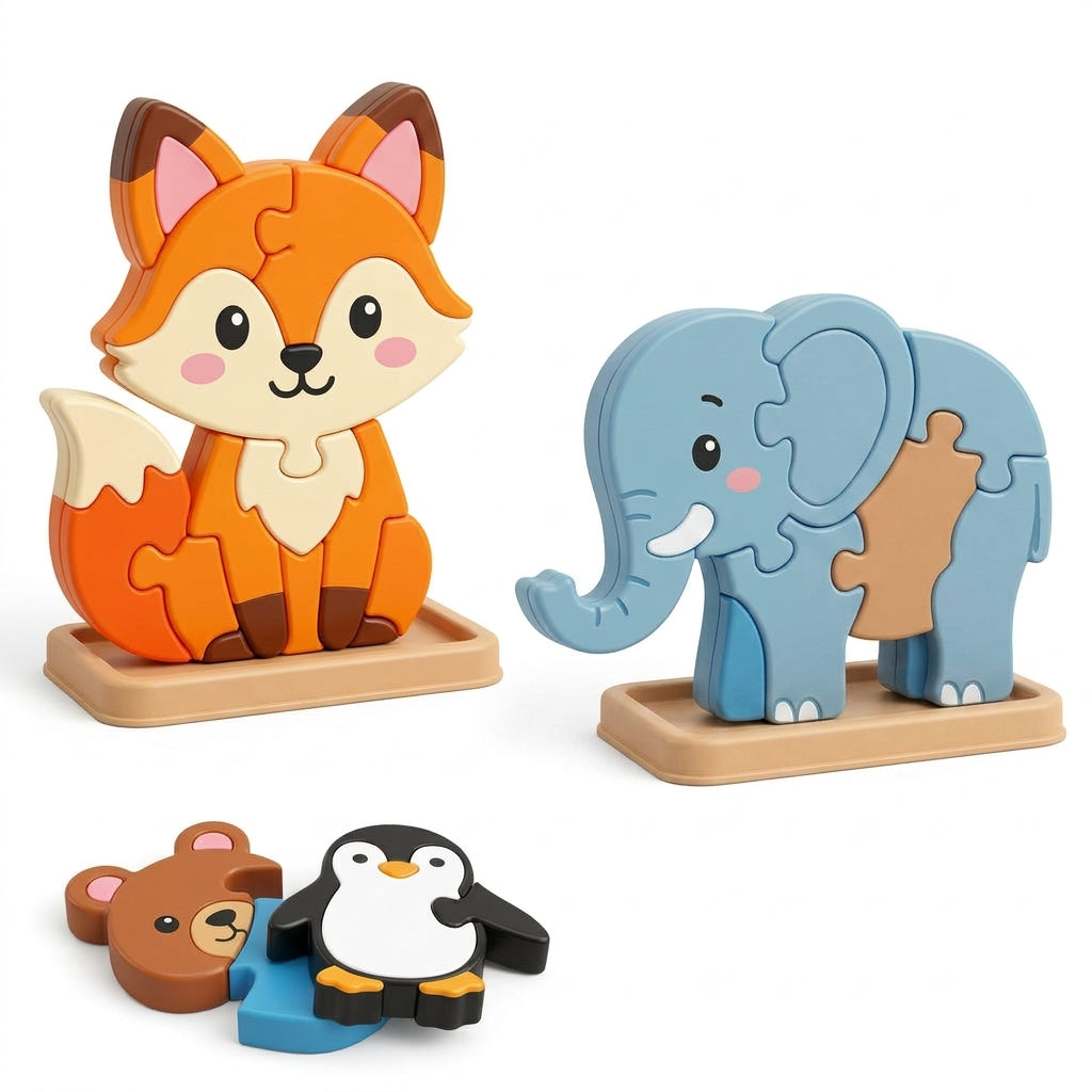 PeamdXe™ 3D Interlocking Animal Puzzles for Toddlers 3+ Years Old - 10 Unique Shape-Sorting Jigsaw Animals with Portable Storage Tray, Fine Motor Skills & STEM Educational Toy for Preschool Boys & Girls
