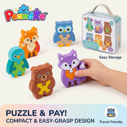 PeamdXe™ 3D Chunky Animal Puzzles for Kids Age 4-6, 6-Pack Travel-Friendly Pocket Pod Puzzles with Storage Case, STEM Montessori Learning & Fine Motor Skills Toys, Birthday Christmas Gift for Toddlers Boys Girls
