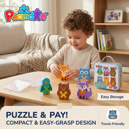 PeamdXe™ 3D Chunky Animal Puzzles for Kids Age 4-6, 6-Pack Travel-Friendly Pocket Pod Puzzles with Storage Case, STEM Montessori Learning & Fine Motor Skills Toys, Birthday Christmas Gift for Toddlers Boys Girls