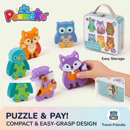 PeamdXe™ 3D Chunky Animal Puzzles for Kids Age 4-6, 6-Pack Travel-Friendly Pocket Pod Puzzles with Storage Case, STEM Montessori Learning & Fine Motor Skills Toys, Birthday Christmas Gift for Toddlers Boys Girls